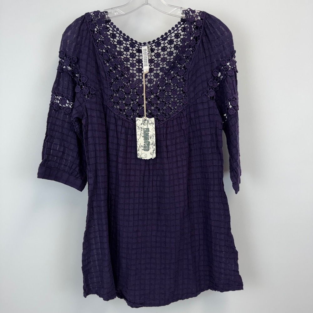 Monoreno Purple Cotton Crochet Lace Tunic‎ Dress Size S NWT Boho
